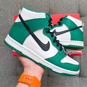 💚🖤 Nike dunk high retro Heineken green white shoes (big kids)